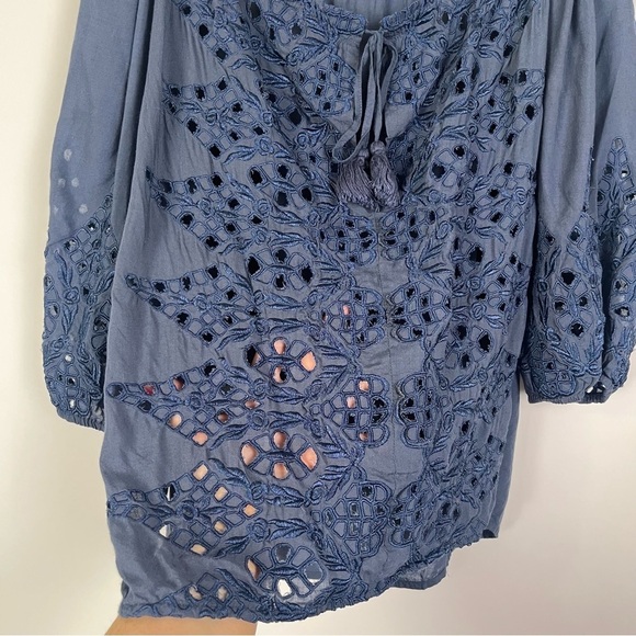 2/$30 LOVE SAM Peasant Lace Eyelet Tunic | Steel Blue | M - Picture 7 of 11